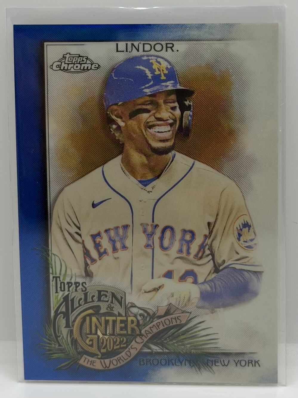 2022 Topps Allen & Ginter Chrome - Francisco Lindor #34 Blue Refractor /150 - Picture 1 of 3